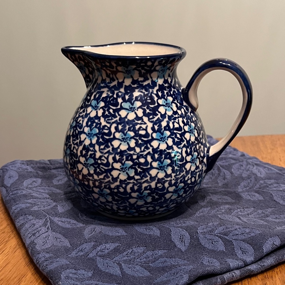 Polish Pottery Handmade Creamer blue floral design